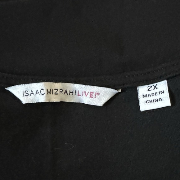 Isaac Mizrahi 2X Shirt Top Black White Striped Short Sleeve Scoop Neck Stretch - Picture 5 of 7